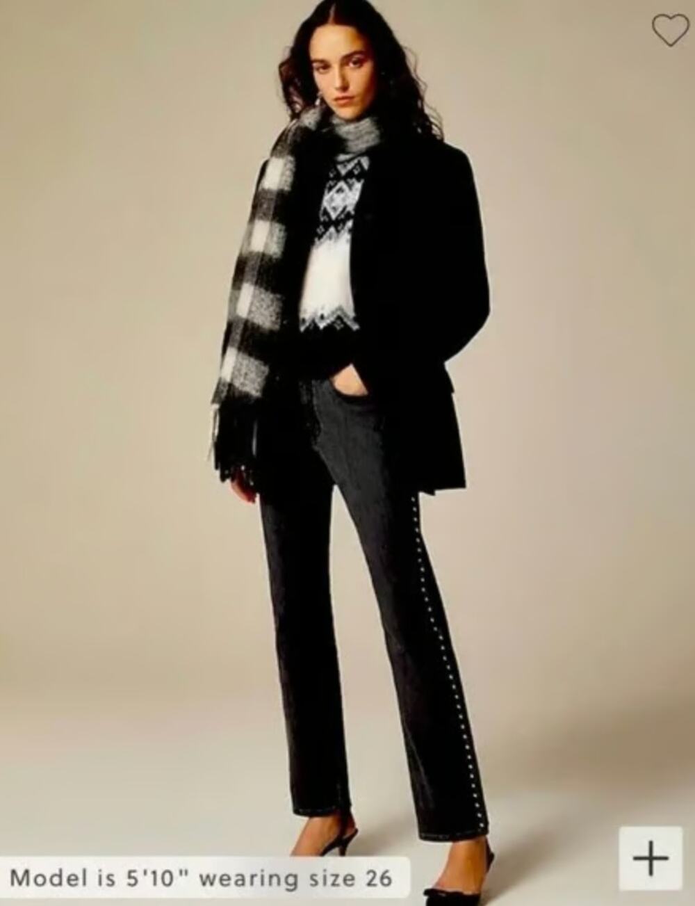 J.Crew Studded High Rise Straight Jean 1996 Semi Stretch Washed Black US 29 MWT